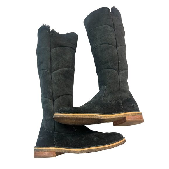 UGG Black Sheepppskin Fur lined Tall Samantha Boots Size 6.5 - Picture 1 of 7